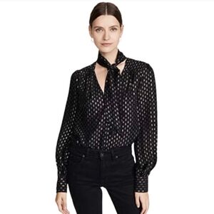 LIKE NEW Paige‎ Black Silk Cleobelle Shimmer Metallic Party Sheer Blouse Size S